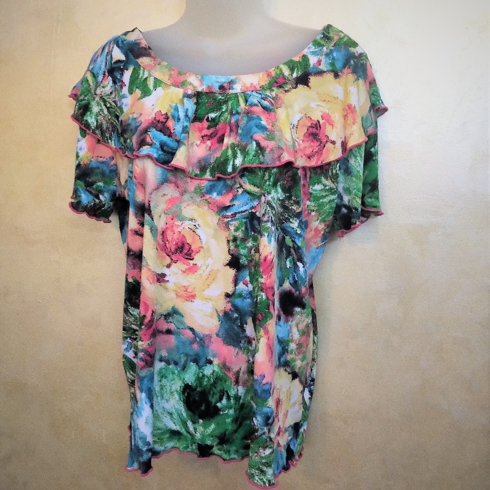 "Watercolor" Floral Knit Top EUC M/L